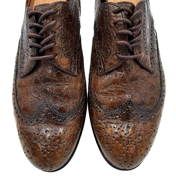 Vintage Full Alligator Italy A.Testoni Men's 8.5 Bronze Brown Exotic Dress Shoes - Picture 2 of 14